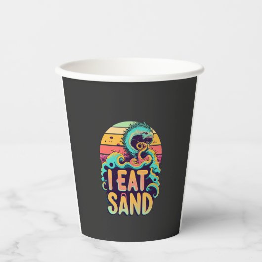 T-shirt ontwerp met "Ik eet Zand" Papieren Bekers (Voorkant)