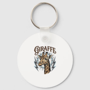 T-shirt ontwerp met vintage gegraveerde giraffe en sleutelhanger