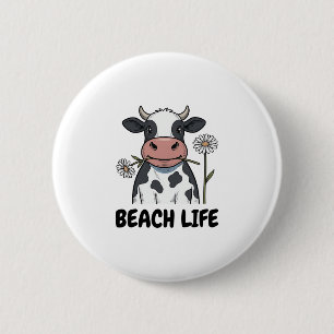 T-shirt ontwerp met vintage gravure van strandleve ronde button 5,7 cm