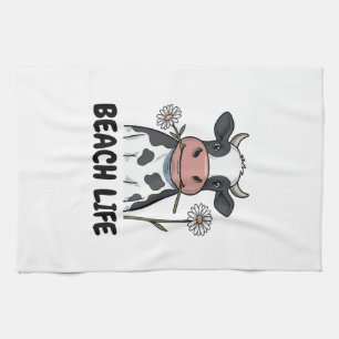 T-shirt ontwerp met vintage gravure van strandleve theedoek