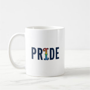 T-Shirt Ontwerp met Vintage Pride Regenboog Letter Koffiemok