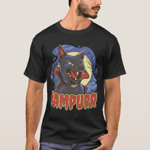 T-shirt ontwerp met zwarte kat vampier