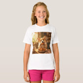 T-shirt ontwerp van hond die kip eet  (Voorkant volledig)