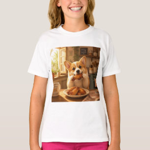 T-shirt ontwerp van hond die kip eet