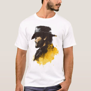 T-shirt ontwerp van Zwarte hoed gele silhouet