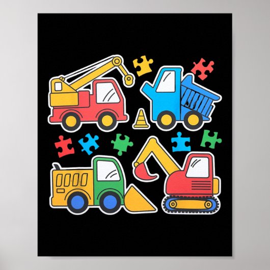 T-shirt over constructie trucks graafmachine autis poster (Voorkant)