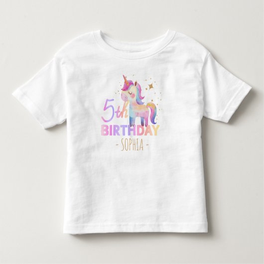 T-shirt 'Pastel Unicorn 5th Birthday Party' (Voorkant)