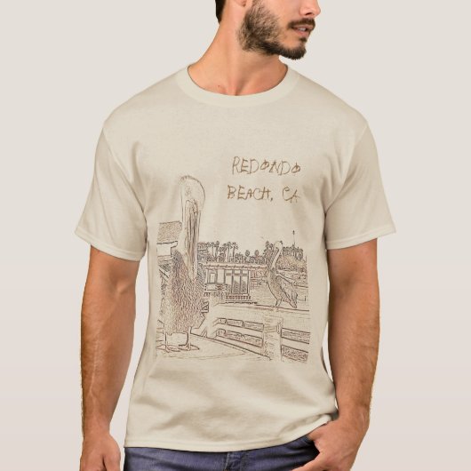 T-Shirt - Pelicans op Pier met Locatie (Voorkant)