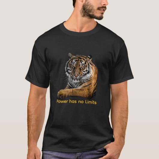 T-shirt "Power Has No Limits" met Tiger – Unisex (Voorkant)