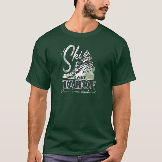 T-shirt PS7071 van het meer van Tahoe Snow Pines (Voorkant)