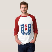 T-shirt raglan blanc rouge DESIGN USA (Voorkant volledig)