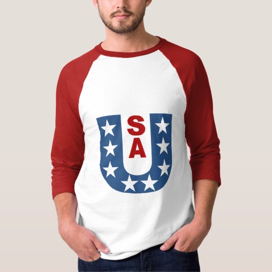 T-shirt raglan blanc rouge DESIGN USA (Voorkant)