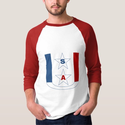 T-shirt raglan blanc rouge DESIGN USA (Voorkant)