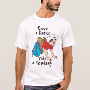 T-shirt, "Red een paard op een cowboy" T-shirt