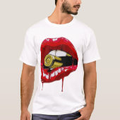 T-shirt rode lippen tanden gouden kogel geel T-shi (Voorkant)