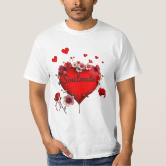T-shirt, rood hart en bloemen, Soulmate T-shirt