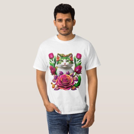 T_Shirt Royal Floral Cat Art T-shirt (Voorkant volledig)