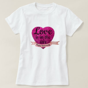 T-Shirt S L XL Roze Heart Happy Annivesary