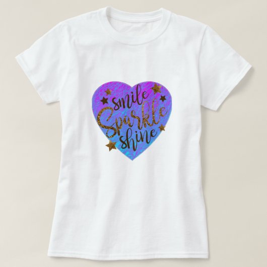 T-shirt S M L XL Blauw Hart Smile Sparkle Shine (Design voorkant)