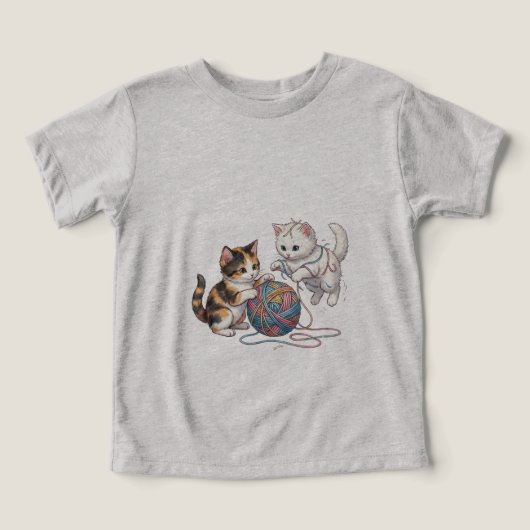 T-shirt Schattige Speelse Kittens met Bal Wol T-S (Design voorkant)