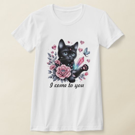 T-Shirt Schattigee zwarte kat met bloemen (Laagn)