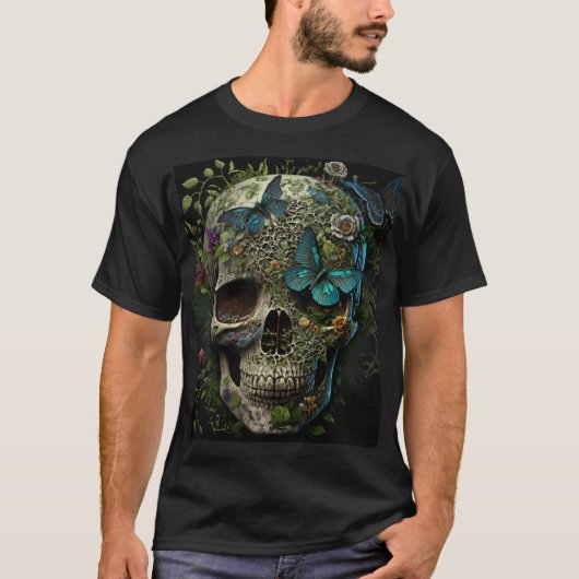 T-shirt schedel en vlinder (Voorkant)