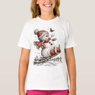 T-Shirt sleeën in de sneeuw