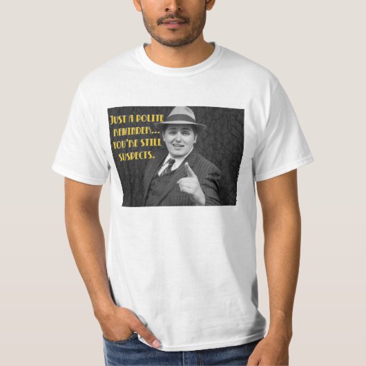 T-shirt "stilstaande vermoedens" (Voorkant)