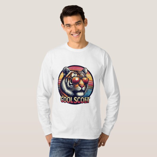 T-shirt Stylé-Tigre-Look Retro met Brillen (Voorkant volledig)