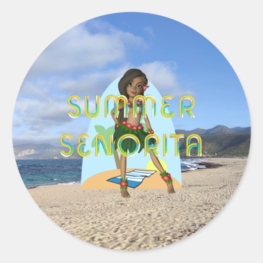 T-SHIRT Summer Senorita Ronde Sticker (Voorkant)