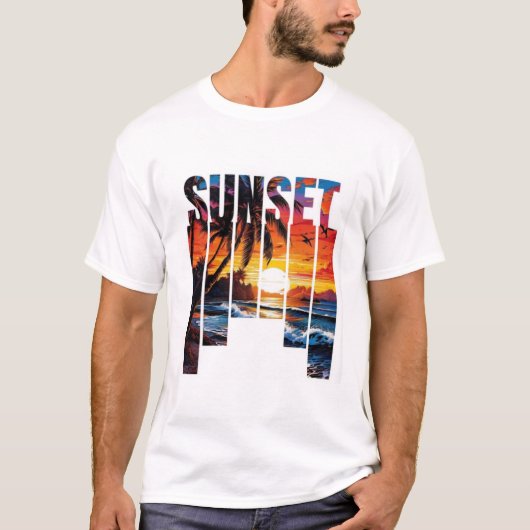 T-shirt "SUNSET" - Tropische zonsondergang met (Voorkant)