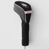 T-shirt Tijd Klok Zwart Roze Naam Monogram Golfheadcover (Schuin)
