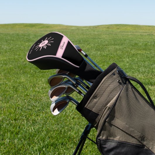 T-shirt Tijd Klok Zwart Roze Naam Monogram Golfheadcover (Insitu)