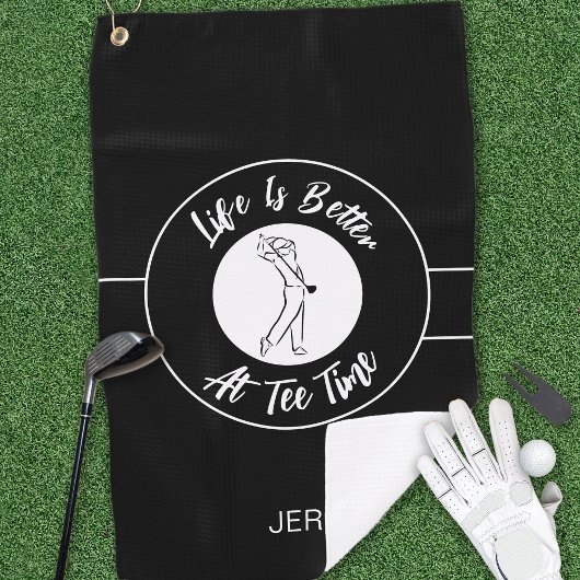 T-shirt Time Golfer Humor Sport Monogram Black Whi Golfhanddoek