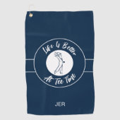 T-shirt Time Golfer Humor Sport Monogram Blauw Wit Golfhanddoek (Voorkant)
