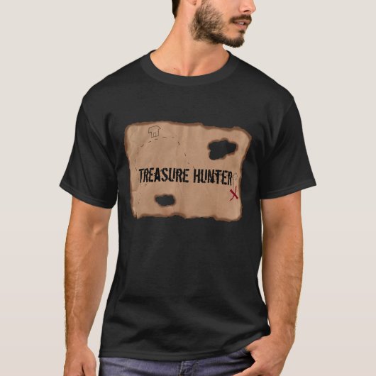 T-Shirt: Treasure Hunter (Treasure Map). Zwart T-shirt (Voorkant)