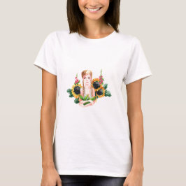 T-shirt trendy op maat. Meisje met bloemen