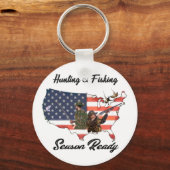 T-Shirt Trucker Hat Button Tape jagen en Vist Sleutelhanger (Voorkant)