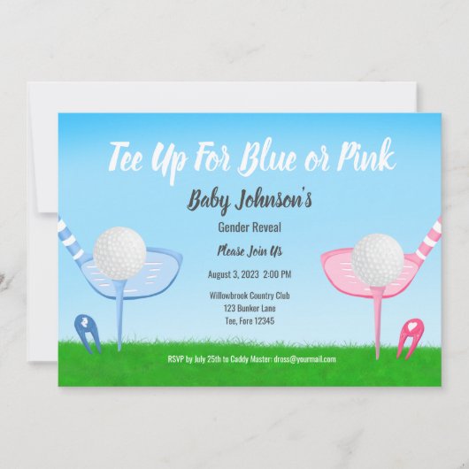 T-shirt Up Blue of Pink Golf Gender onthulling Bab Kaart (Voorkant)