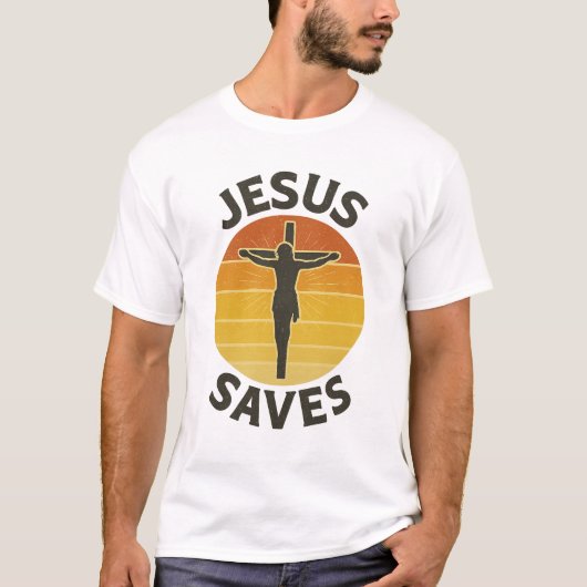 T-shirt van Christelijke Mannen Jesus Saves Retro (Voorkant)