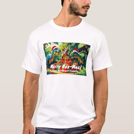 T-shirt van de Kerstdinosaurus - Merry Rex-Mas! (Voorkant)