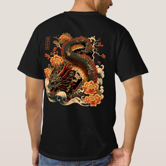 T-shirt van een draak in traditionele Japanse stij (Achterkant)