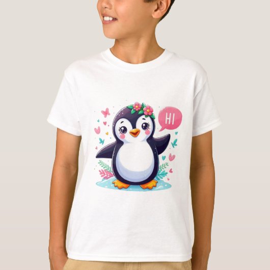 T-shirt van kinderen met Schattigee pinguïn print (Voorkant)