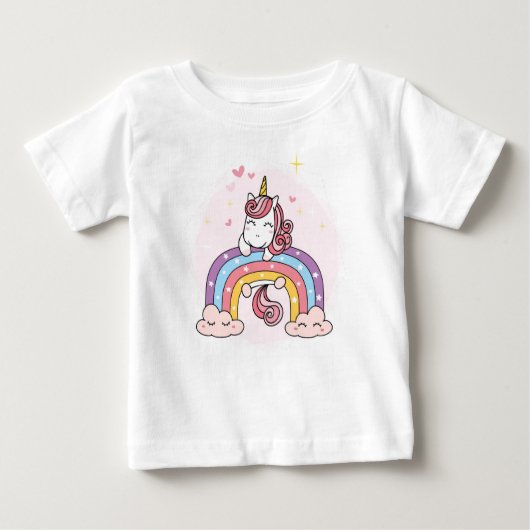 T-SHIRT VAN KINDEREN : UNICORN OP EEN RAINBOW (Voorkant)