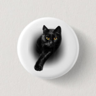 T-shirt van zwarte kattengeel T-shirt Ronde Button 3,2 Cm