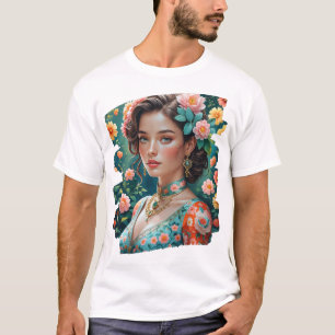 T-shirt Verfijnd Retro: Elegant Balinees Meisje