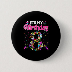 T-shirt voor 8e verjaardag meisje vlinders gelukki ronde button 5,7 cm