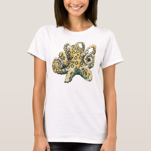 T-shirt voor dames met een blauwe roze octopus (Voorkant)