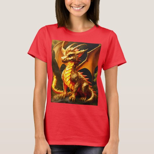 T-shirt voor dames met Fluffy Gold en Fire Dragon (Voorkant)