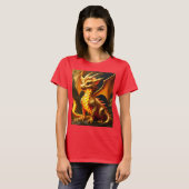 T-shirt voor dames met Fluffy Gold en Fire Dragon (Voorkant volledig)